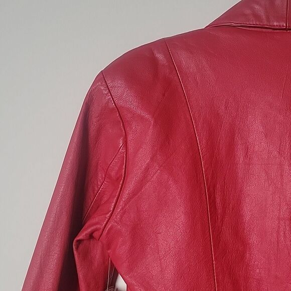 NWT Vintage XS Womens 80s Red Leather Peplum CHIA Fitted Sexy Cinch Jacket Coat - Picture 11 of 16